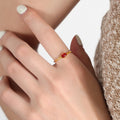 Gold Thin Band Rings Square Zircon and Oval Glass Stones view 11