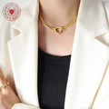 Cuban Link Heart Choker Necklace Gold Or Steel Finish view 3