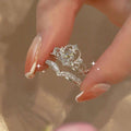 Silver Crystal Crown Open Ring Stackable Chevron Band view 1