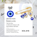 Rhinestone Safety Pin Brooch with Evil Eye Charm Cluster view 2