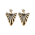 Gold Tone Striped Triangle Drop Earrings With Clear Crystal Studs view 5