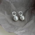 Silver Open Circle Stud Earrings Brushed Matte Sphere Drop view 3