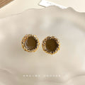 Gold Tone Olive Enamel Stud Earrings Three Shape Styles view 8