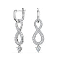 White Gold Pave Infinity Drop Earrings Heart Clear Dangle view 1