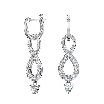 White Gold Pave Infinity Drop Earrings Heart Clear Dangle
