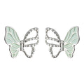 Silver Butterfly Stud Earrings Mint Enamel Crystal Wing view 5