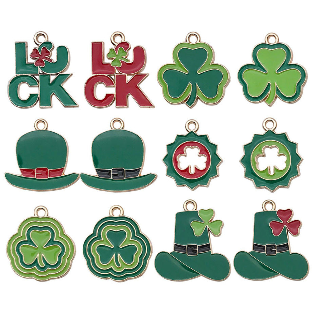 Enamel Zinc Alloy Top Hat LUCK Clover Charm Pendant for Irish Festival Earrings Necklaces