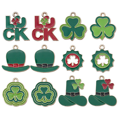 Colorful clover charms arranged on a light background