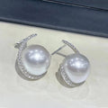 Faux Pearl Crescent Pavé CZ Stud Earrings Three Colors view 5