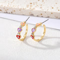 Gold Tone Crystal Enamel Heart Evil Eye Hoop Earrings in Five Colors view 2
