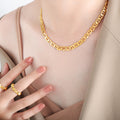 Gold Steel Thick Mariner Link Chain Choker Necklace view 1