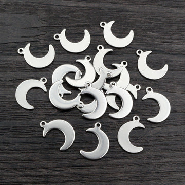 Polished Stainless Steel Crescent Moon Pendants with Top Holes