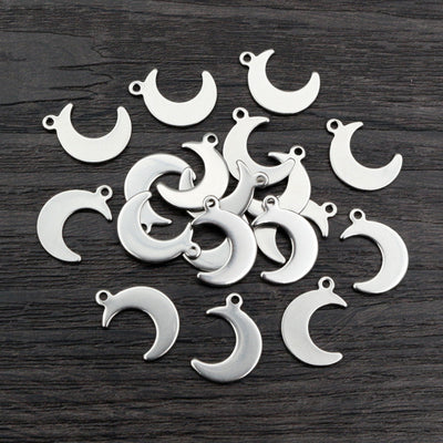 Polished Stainless Steel Crescent Moon Pendants with Top Holes — grouped product view