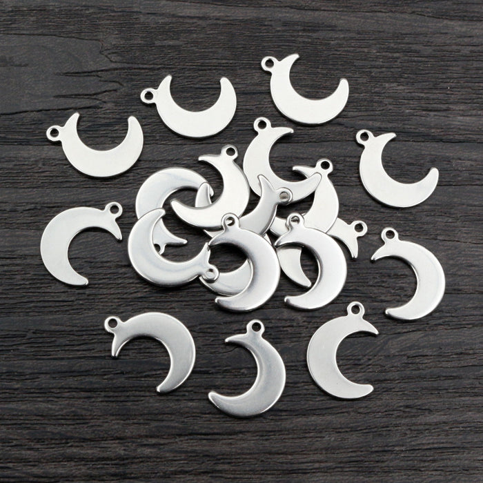 Polished Stainless Steel Crescent Moon Pendants with Top Holes