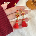 Red and Gold Auspicious Motif Long Dangle Earrings in Ten Styles view 4