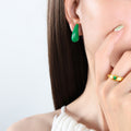 Glossy Teardrop Stud Earrings in Green Burgundy and Blue view 4