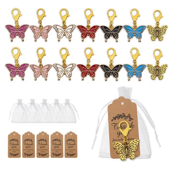Enamel Butterfly Keychain Gold Lobster Clasp Seven Colors