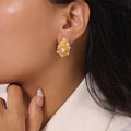 Textured Teardrop Pearl Stud Earrings Gold Steel Finish view 3