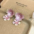 Pink Iridescent Double Flower Statement Stud Earrings view 2