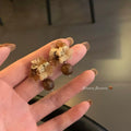 Brown Floral Asymmetric Drop Earrings in Three Styles view 4