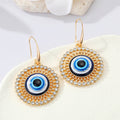 Large Round Crystal Evil Eye Hook Earrings in Gold and Silver Tone view 6