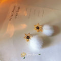 Gold Snowflake Stud Earrings With White Fur Pom Drop view 4