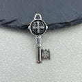 Antique Silver Saint Benedict Key Charm Pendant Enamel Medal view 6