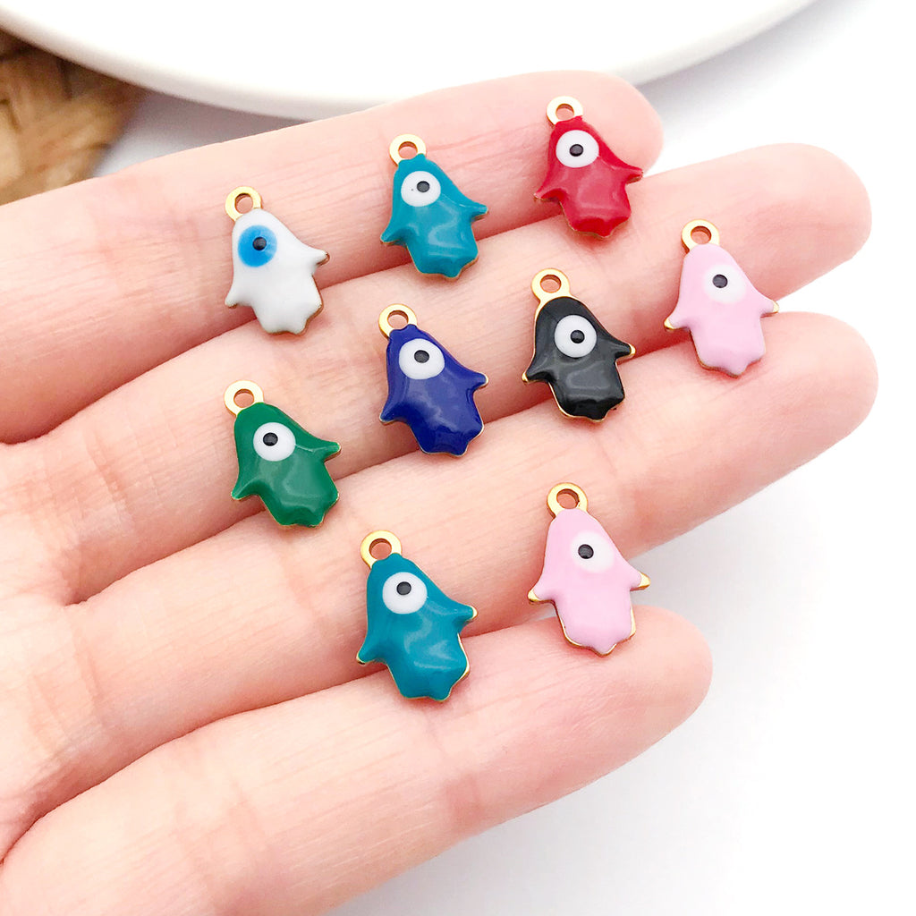 Enamel Stainless Steel Evil Eye Hand Charm Pendant for DIY Earrings and Necklace Jewelry