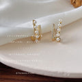 Gold Dual Bar Stud Earrings Pearls And Clear Stones view 2