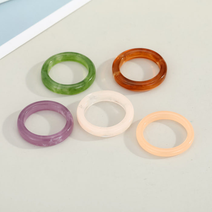 Chunky Translucent Resin Band Rings in Five Neutral and Bright Colors