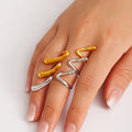 Stainless Steel Open Wave Geometric Rings Gold Steel Two Tone view 3