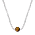 Silver Chip Bead Necklace Center Tiger Eye Round Stone view 5