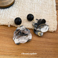 Black and White Layered Flower Drop Earrings with Round Studs view 4