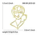 Open Line Art Woman Portrait Brooch in Two Metal Tones view 7