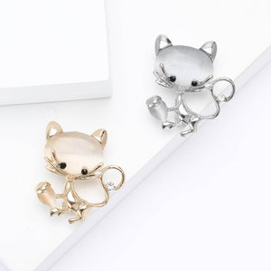 Cat Eye Cat Brooch Acorn Silver Gold Metal Cute Pin