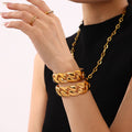 Open Teardrop Cuban Link Cuff Bangles Gold and Steel Stainless view 3