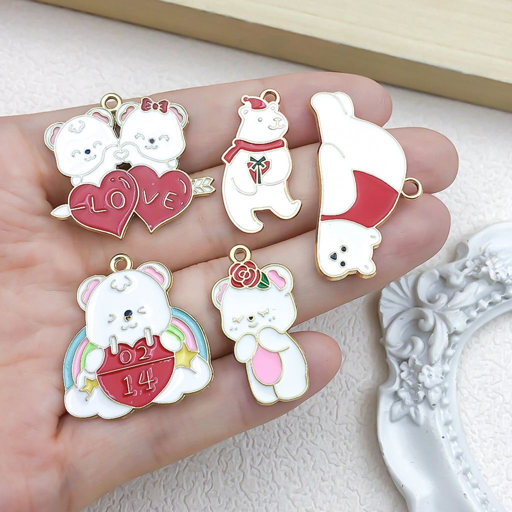Zinc Alloy Christmas Bear Love Heart charm pendants for DIY necklaces earrings jewelry