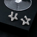 Silver Rhinestone Paved Open Star Stud Earrings Pair view 1