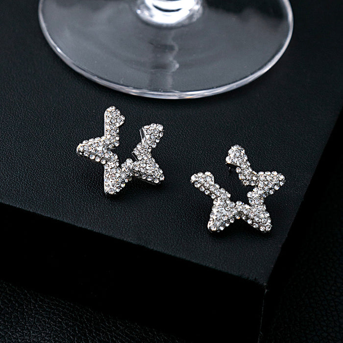 Silver Rhinestone Paved Open Star Stud Earrings Pair