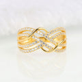 Interlaced Wave Clear Stone Wide Ring In Polished Gold Tone view 4