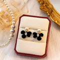 Black Velvet Bow Gold Fu Charm Huggie Hoop Earrings view 4
