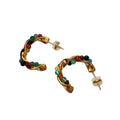 Gold Tone Wrapped C Hoop Stud Earrings with Colorful Beads view 4