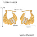Wavy Metal Hoop Earrings Sea Shell Inlay Gold Silver view 7