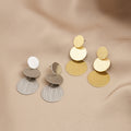 Silver Tone Brushed Triple Disc Statement Stud Earrings view 1