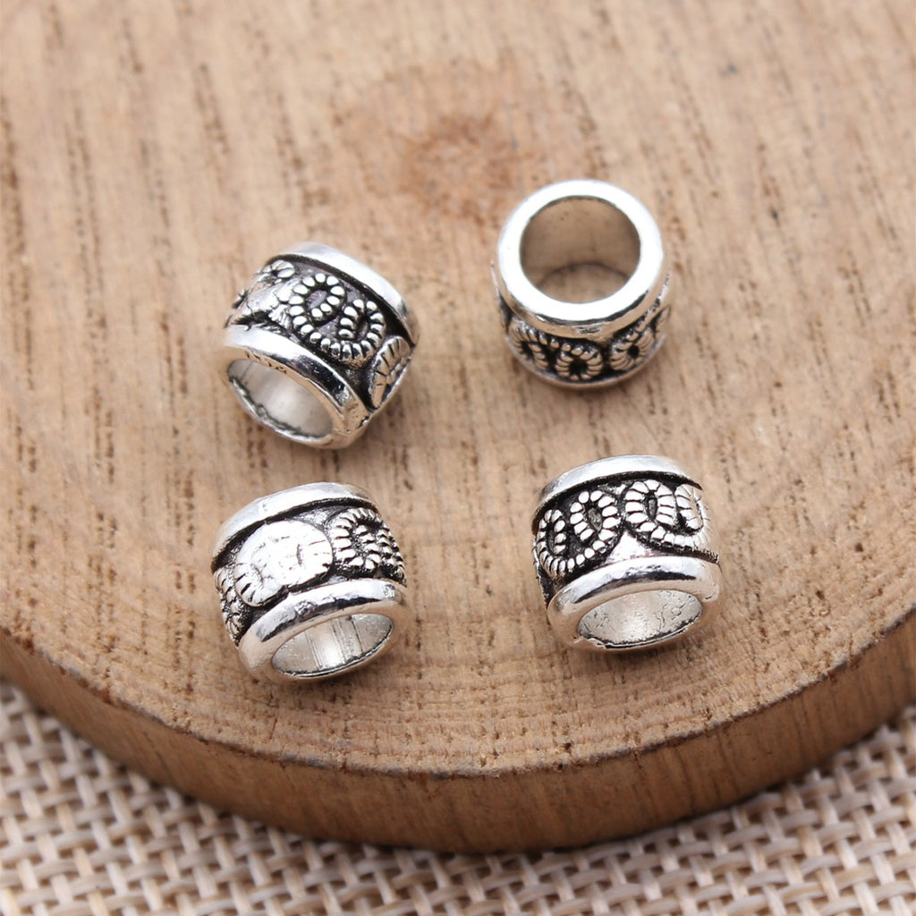 8.9x8.9x7mm 1.25g Antique Silver Zinc Alloy Carved Floral Round Large Hole Spacer Beads for Bracelet Making