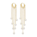 Gold Pearl Look Multi Chain Extra Long Huggie Earrings view 5
