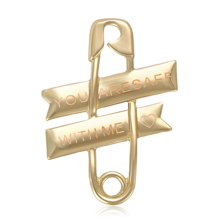 Safety Pin Brooch With You Are Safe With Me Banners
