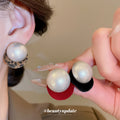 Oversized Pearl Stud Earrings with Black or Red Rims view 2