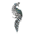 Crystal Peacock Metal Brooch with Curved Peacock Silhouette with Crystal Feather Details view 2
