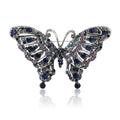 Antique Silver Hollow Butterfly Brooch Blue Multicolor Rhinestones view 5